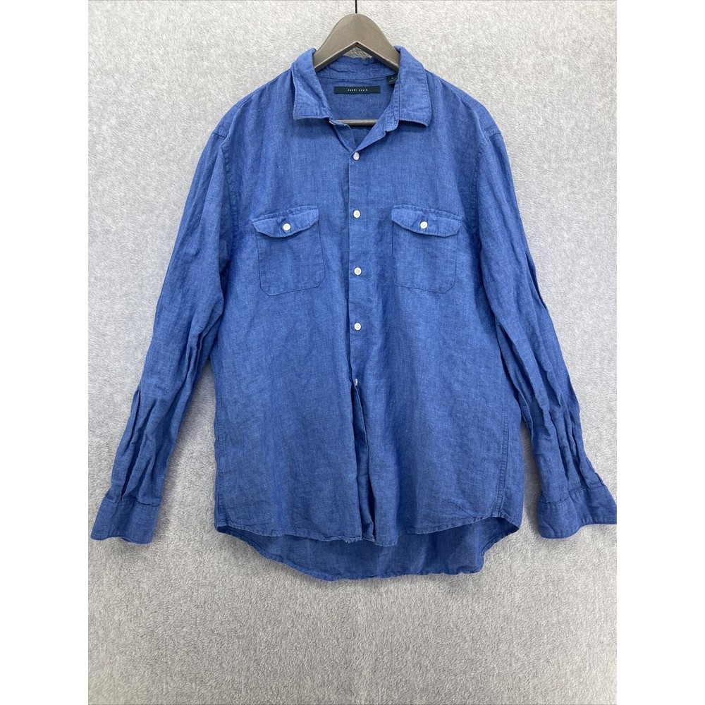 Perry Ellis Button Down Shirt Long Sleeve Linen Blend Size XL Mens